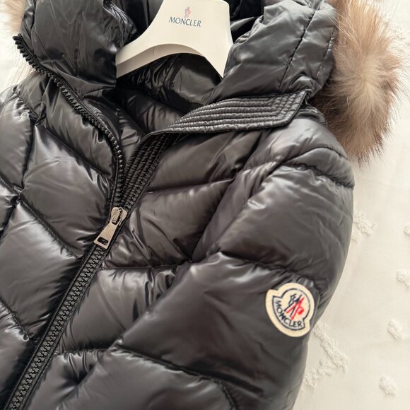 Moncler Black Shiny Puffer with Fur Trim Hood, Size 0 - Picture 2 of 11